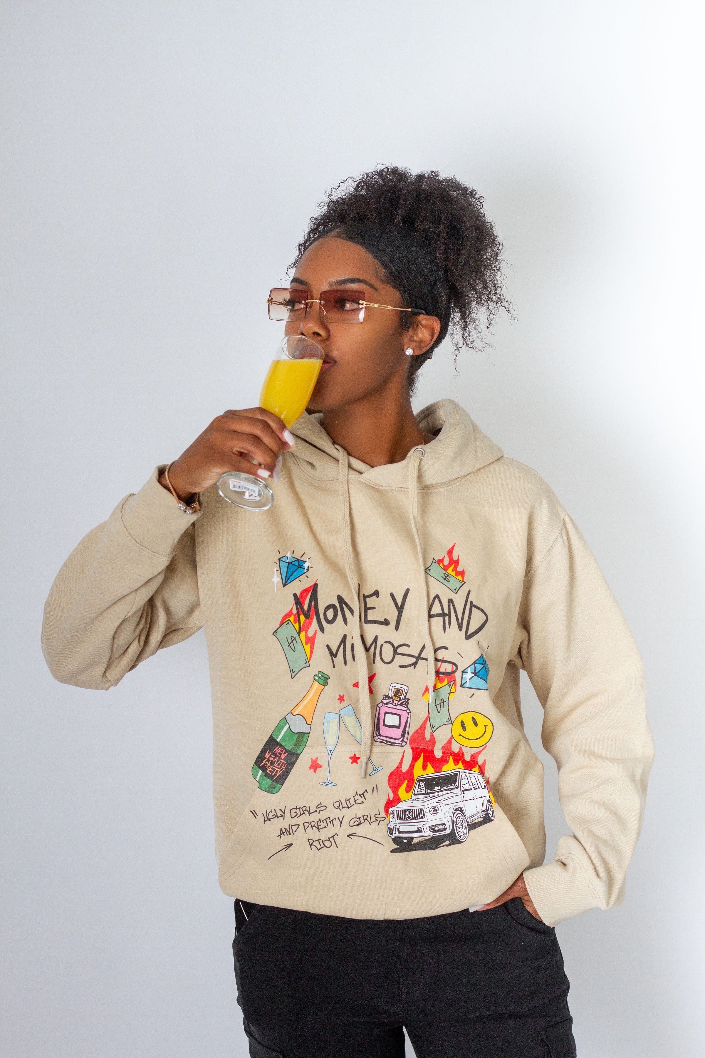 Money and Mimosas sand hoodie