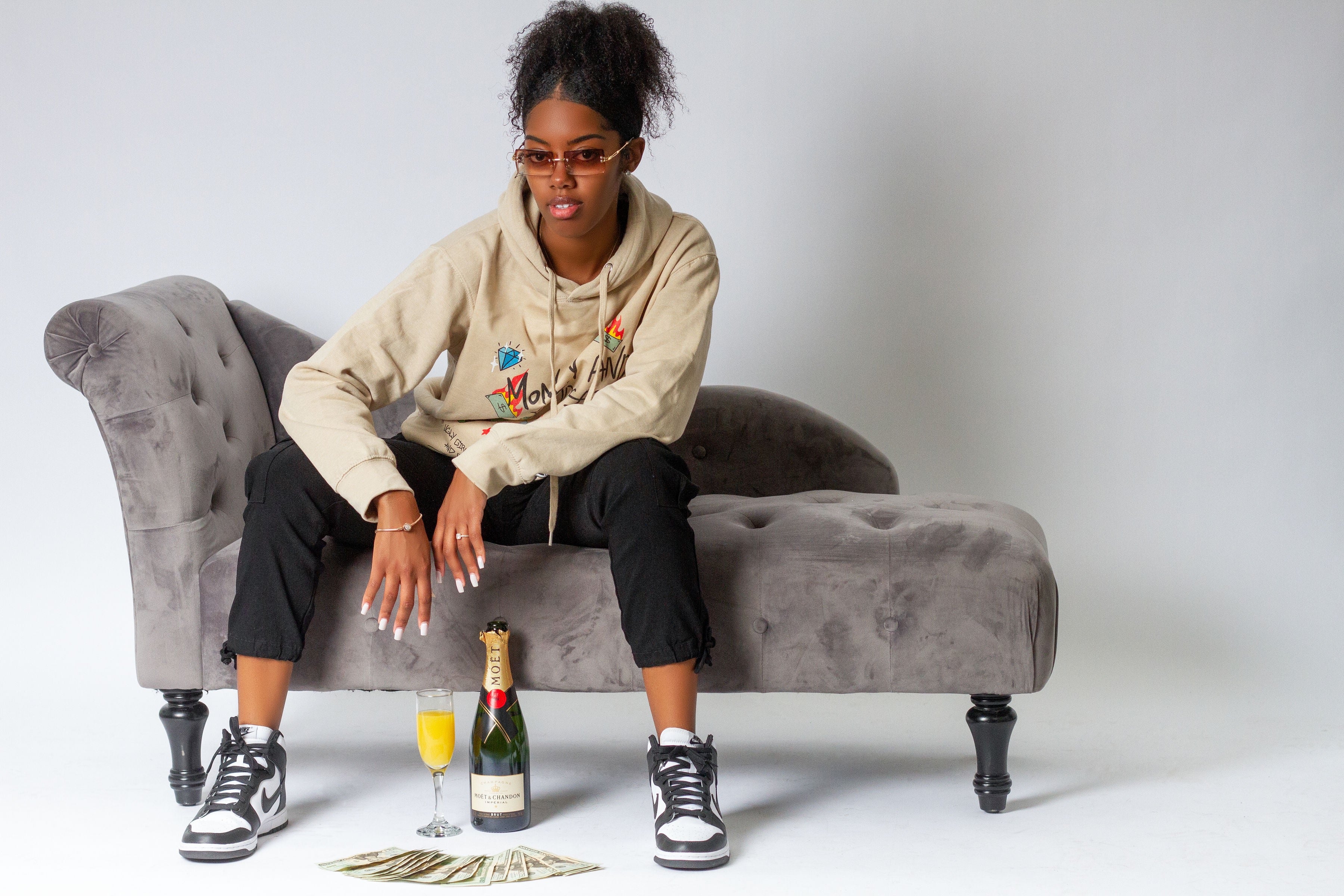 Money and Mimosas sand hoodie